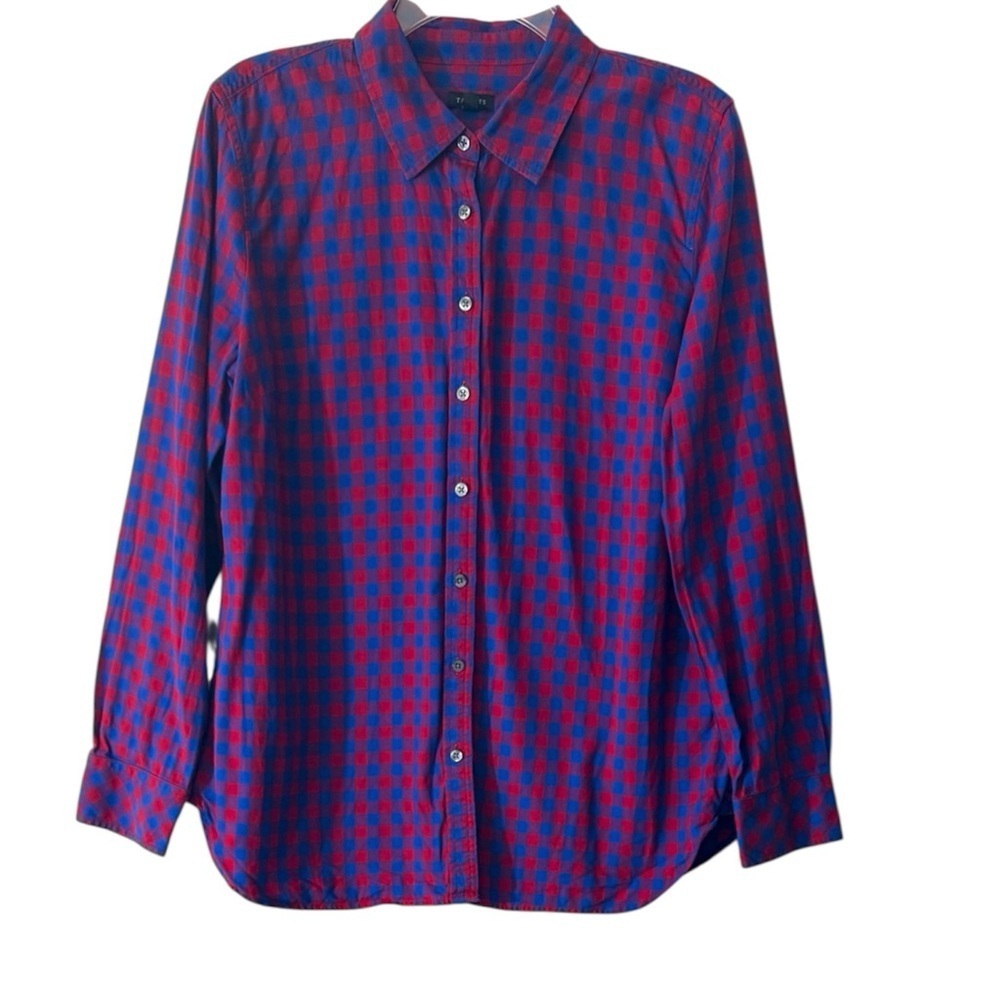 Talbots Blouse Button Down Checker Gingham 100% C… - image 1